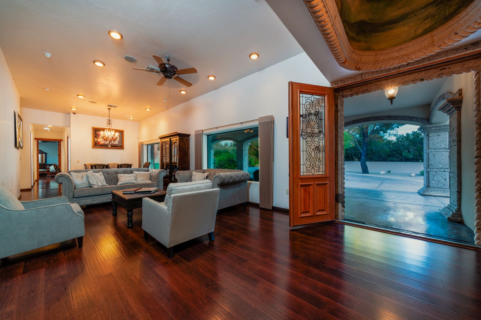 Great room with imported wood floors