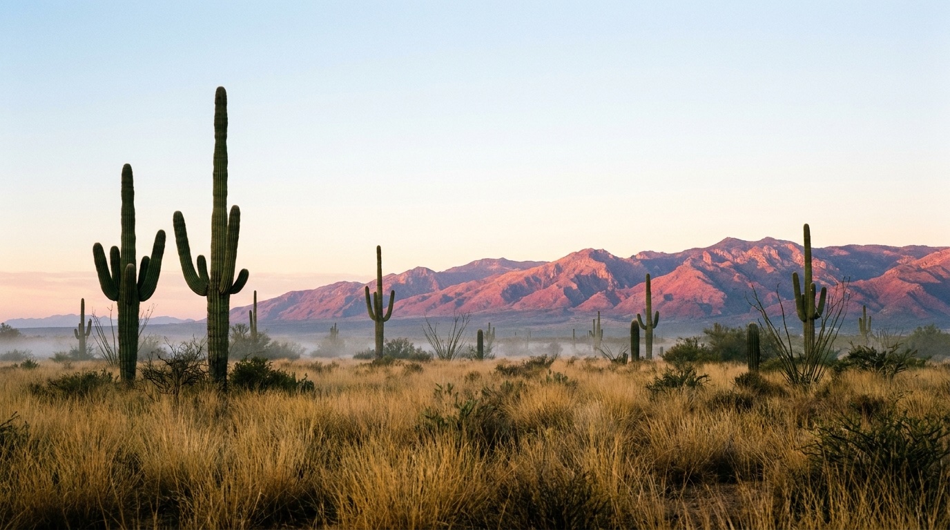 Concept art of desert acreage at dawn