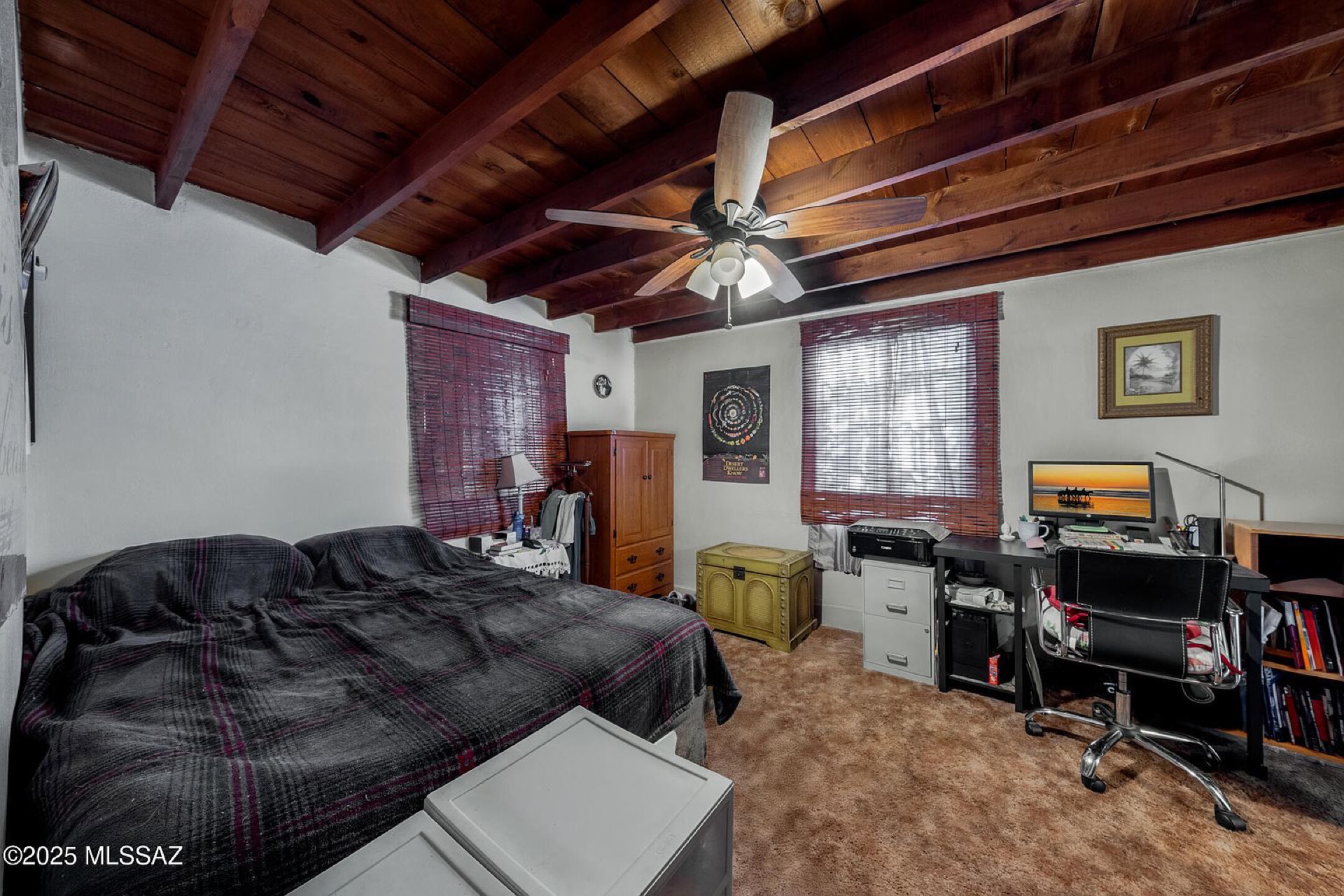 Bedroom · wood beam ceiling